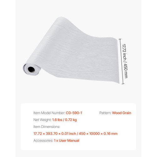 Selbstklebende Tapete 45 cm x 10 m Weiße Holzmaserung Wasserfest für Schreibtisch | EU