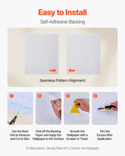 Peel and Stick Wallpaper, 17.7 x 393.7 inch Contact Paper White Wood Grain Waterpoof Self Adhesive, Easy to Clean & Peel Wall Decorative Vinyl Roll for Bedroom Kitchen Bathroom Desk Office