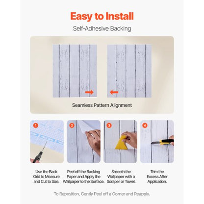 selbstklebende Tapete 45 cm x 12 m weiß Holzstruktur wasserfest | EU