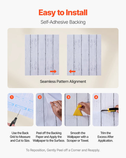 Peel and Stick Wallpaper, 17.7 x 472.4 inch Contact Paper White Wood Textured Waterpoof Self Adhesive, Easy to Clean & Peel Wall Decorative Vinyl Roll for Bedroom Kitchen Bathroom Office Desk