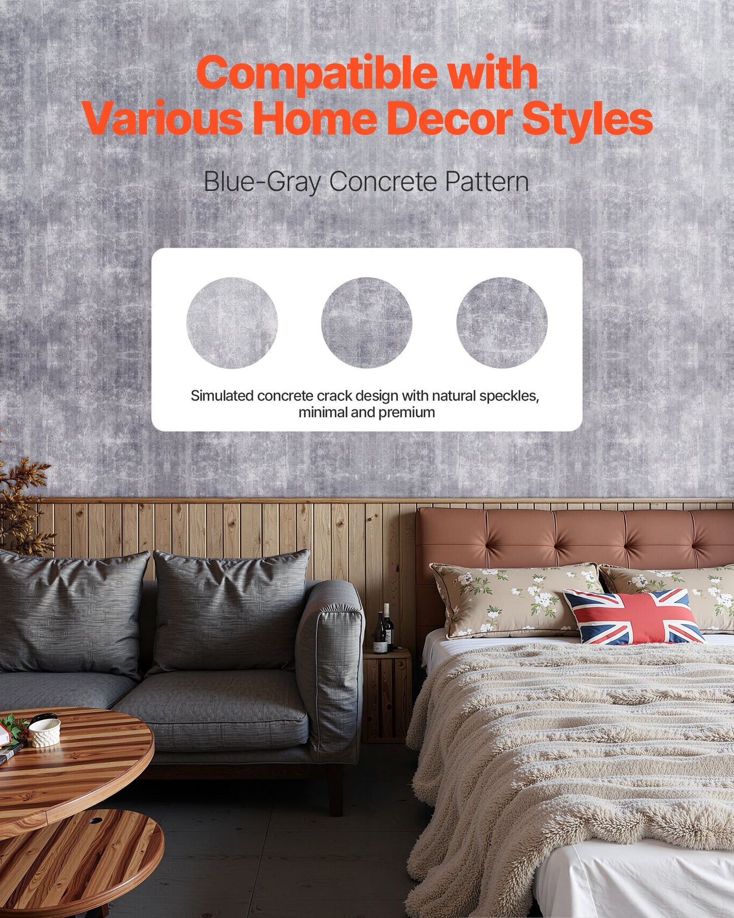 Peel and Stick Wallpaper, 15.7 x 590.5 inch Contact Paper Waterpoof Self Adhesive, Easy to Clean Wall Decorative Vinyl Roll for Bedroom Kitchen Bathroom Office,Dark Gray Industrial Style