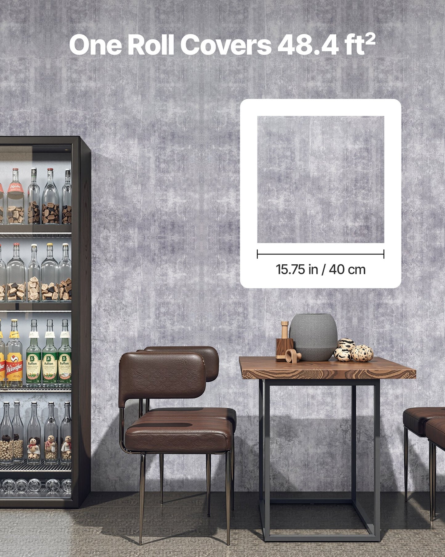 Peel and Stick Wallpaper, 15.7 x 590.5 inch Contact Paper Waterpoof Self Adhesive, Easy to Clean Wall Decorative Vinyl Roll for Bedroom Kitchen Bathroom Office,Dark Gray Industrial Style