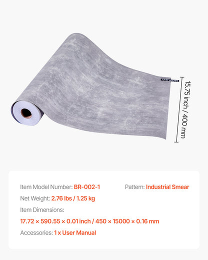 Peel and Stick Wallpaper, 15.7 x 590.5 inch Contact Paper Waterpoof Self Adhesive, Easy to Clean Wall Decorative Vinyl Roll for Bedroom Kitchen Bathroom Office,Dark Gray Industrial Style