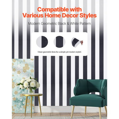Selbstklebende Tapete 45 cm x 15 m Schwarz-Weiß Geometrisch Wasserfest | EU