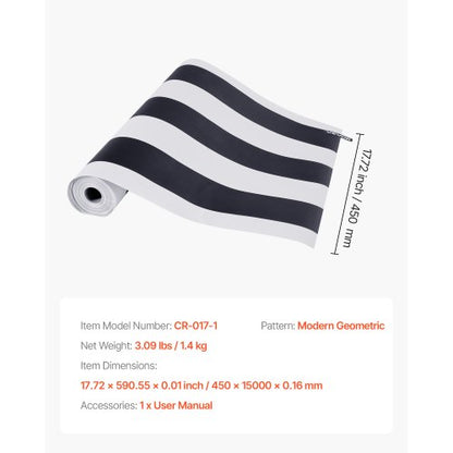 Selbstklebende Tapete 45 cm x 15 m Schwarz-Weiß Geometrisch Wasserfest | EU