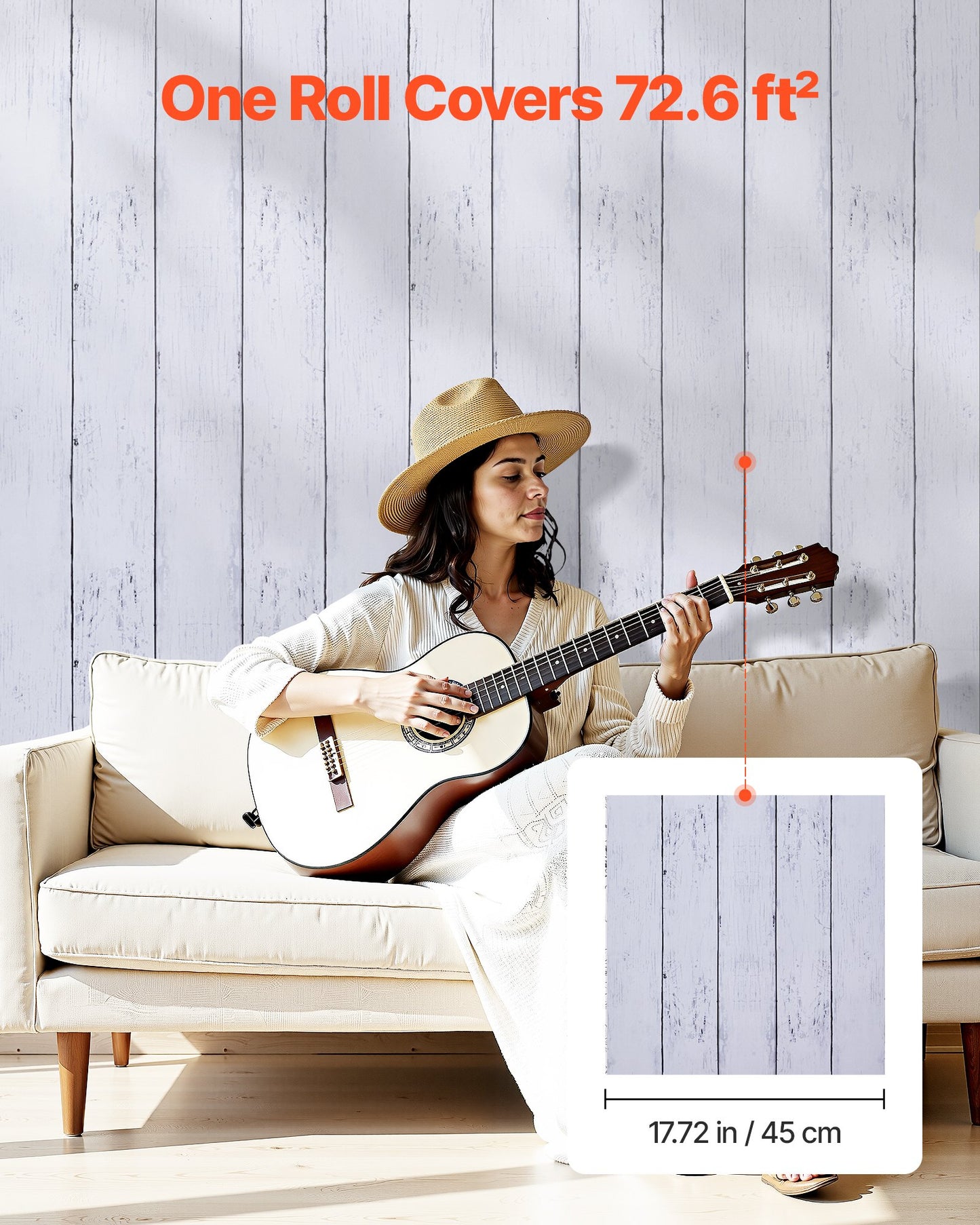 Peel and Stick Wallpaper, 17.7 x 590.5 inch Contact Paper White Wood Textured Waterpoof Self Adhesive, Easy to Clean & Peel Wall Decorative Vinyl Roll for Bedroom Kitchen Bathroom Office Desk