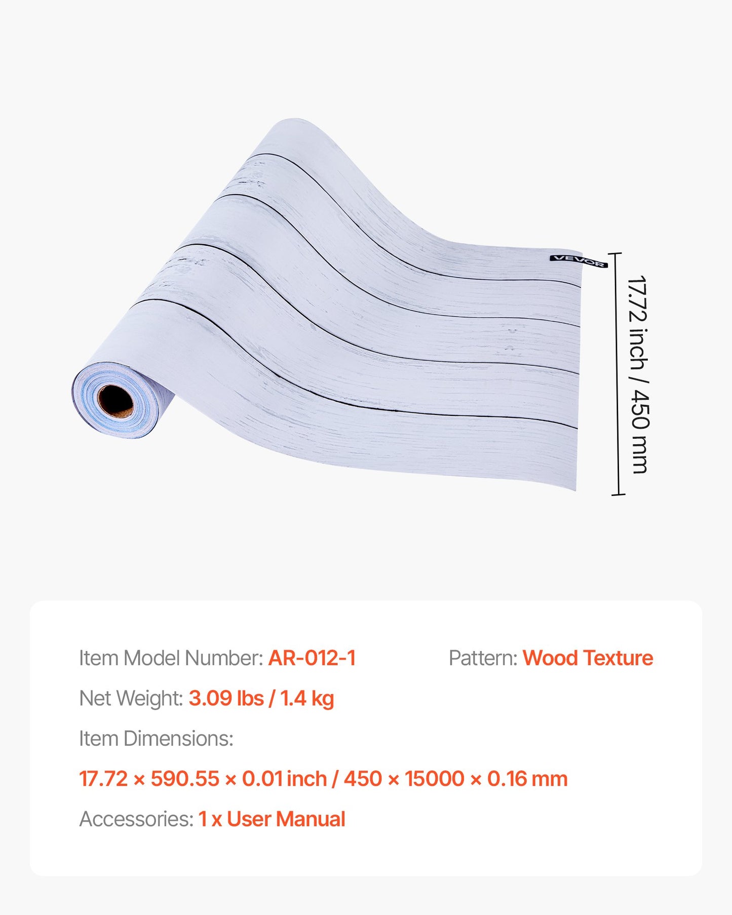 Peel and Stick Wallpaper, 17.7 x 590.5 inch Contact Paper White Wood Textured Waterpoof Self Adhesive, Easy to Clean & Peel Wall Decorative Vinyl Roll for Bedroom Kitchen Bathroom Office Desk