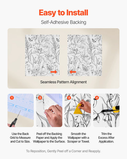 Peel and Stick Wallpaper, 17.7 x 393.7 inch Contact Paper White Line Art Botanical Floral Waterpoof Self Adhesive, Easy to Clean Wall Decorative Vinyl Roll for Bedroom Kitchen Bathroom Office