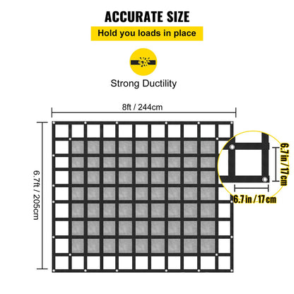 Cargo Net with Mesh, 8\' x 6.7\' Cargo Net for Pickup Truck Bed, Heavy Duty Cargo Nets with Cam Buckles & S-Hooks & Cross Strap, Truck Bed Cargo Net for Trailer SUV Jeeps(96\" x 80\")