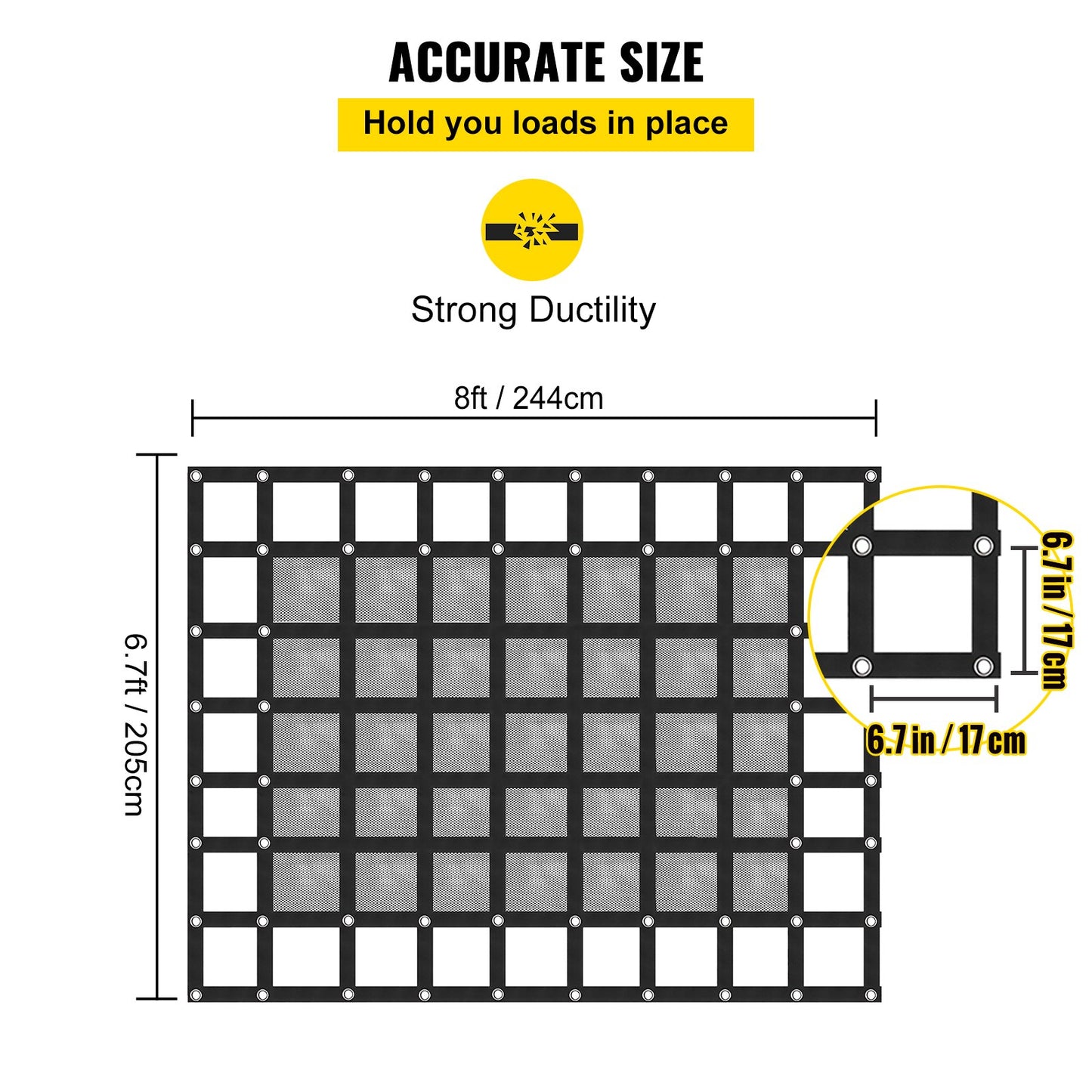 8' x 6.7' Truck Net Net with Cam Buckles and S-Hooks Pickup Bed 1100lbs