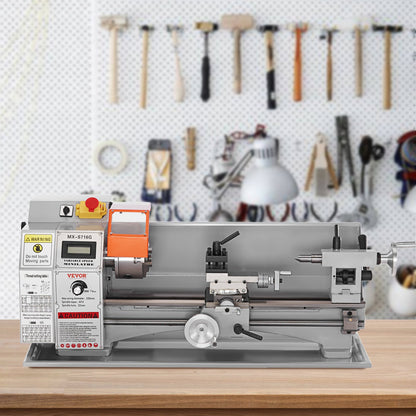 Compact Metal Lathe, 7'' x 16'', 800W, Precision Desktop Metalworking Lathe, Variable Speed 150-2500 RPM, Includes 3.9'' 3-jaw Chuck & Tool Box for Detailed Part Crafting