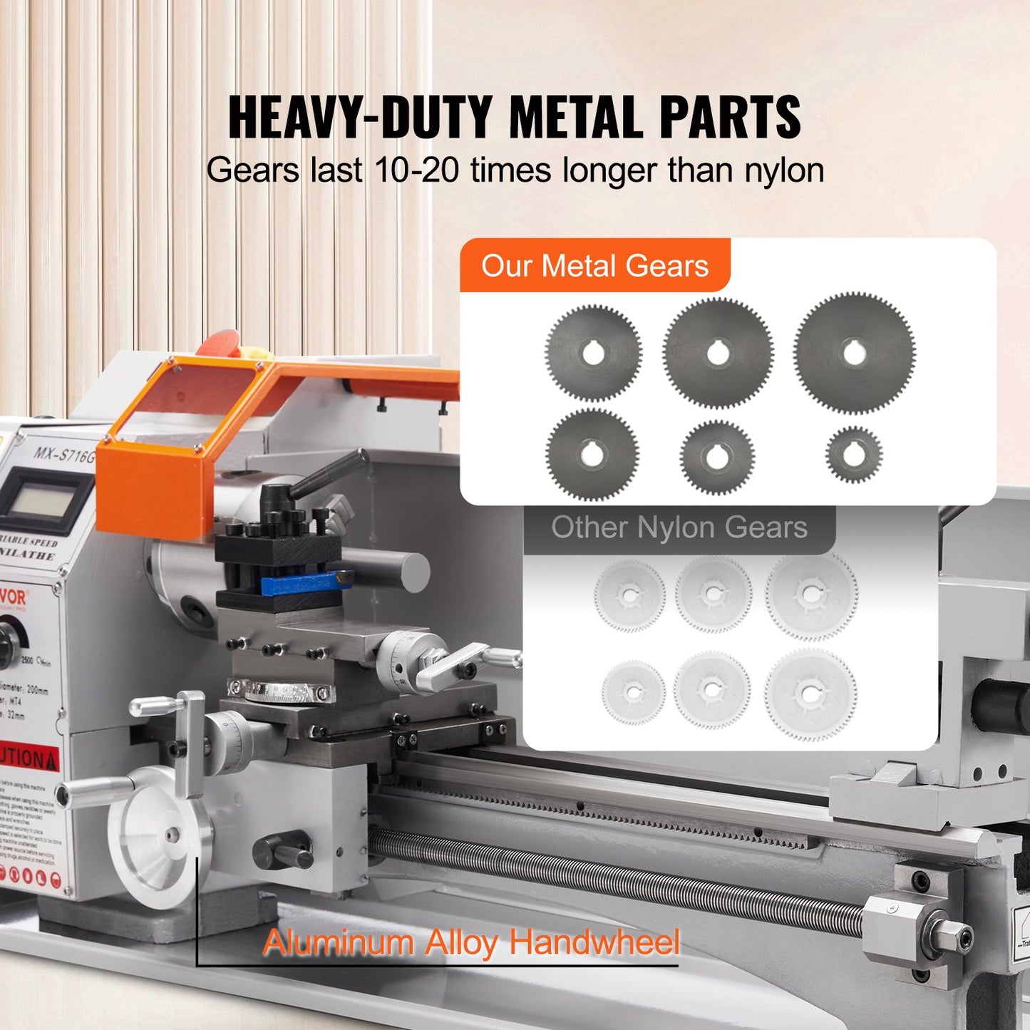 Mini Metal Lathe Machine, 7'' x 16'', 800W Precision Power Metal Lathe, 150-2500 RPM Continuously Variable Speed, with 3.9'' 3-Jaw Metal Chuck Toolbox for Machining Precision Parts