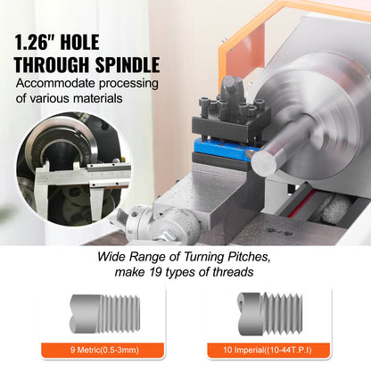 Mini Metal Lathe Machine, 7'' x 16'', 800W Precision Power Metal Lathe, 150-2500 RPM Continuously Variable Speed, with 3.9'' 3-Jaw Metal Chuck Toolbox for Machining Precision Parts