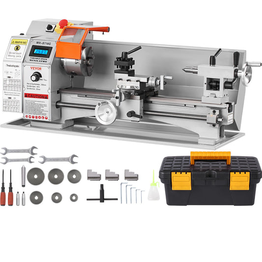 Mini Metal Lathe Machine, 7'' x 16'', 800W Precision Power Metal Lathe, 150-2500 RPM Continuously Variable Speed, with 3.9'' 3-Jaw Metal Chuck Toolbox for Machining Precision Parts