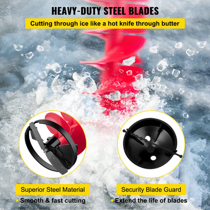 Eisbohrer, Nylon-Eisbohrer mit 6 Zoll Durchmesser, 39 Zoll langer Eisbohrer, Eisbohrer mit 11,8 Zoll Verlängerungsstange, Eisbohrer mit Bohradapter, Deckplatte und Klingenschutz zum Eisfischen und Eisgraben