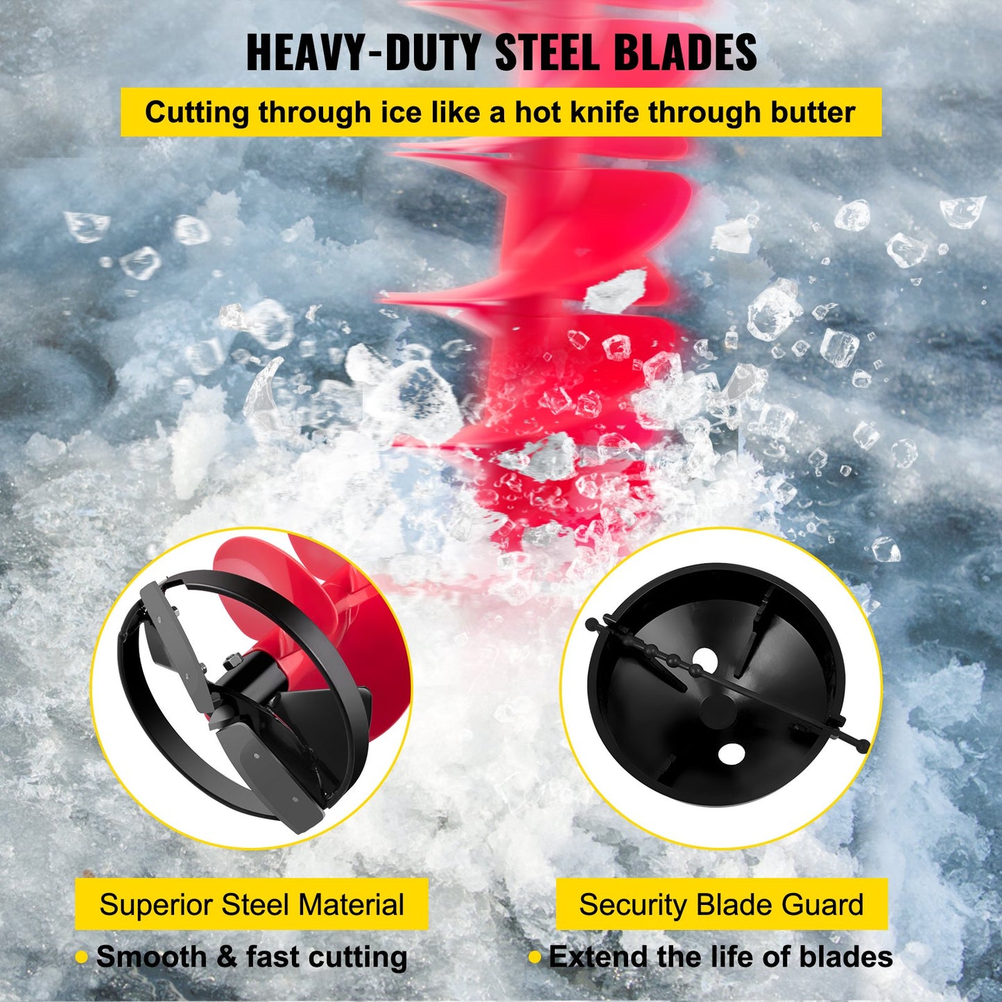 Eisbohrer, Nylon-Eisbohrer mit 20,3 cm Durchmesser, 99,1 cm langer Eisbohrer, Eisbohrer mit 30 cm Verlängerungsstange, Eisbohrer mit Bohradapter, Deckplatte und Klingenschutz zum Eisfischen und Eisgraben