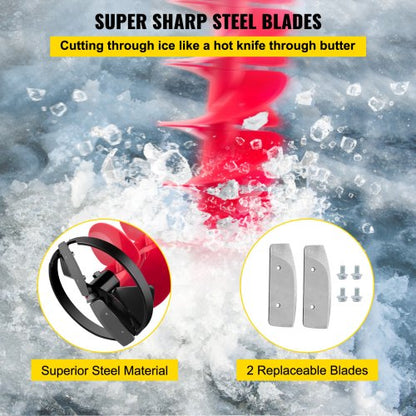 Eisbohrer, Nylon-Eisbohrer mit 8 Zoll Durchmesser, 41 Zoll langer Eisbohrer, Bohrer mit 14 Zoll verstellbarer Verlängerungsstange, Gummigriff, Bohreradapter, austauschbares Bohrerblatt zum Eisfischen | EU