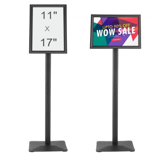Pedestal Sign Holder, 11 x 17 Inch Vertical and Horizontal Adjustable Poster Stand, Heavy-Duty Floor Standing Sign Holder with Metal Base for Display, Advertisement, and Outdoor, Black