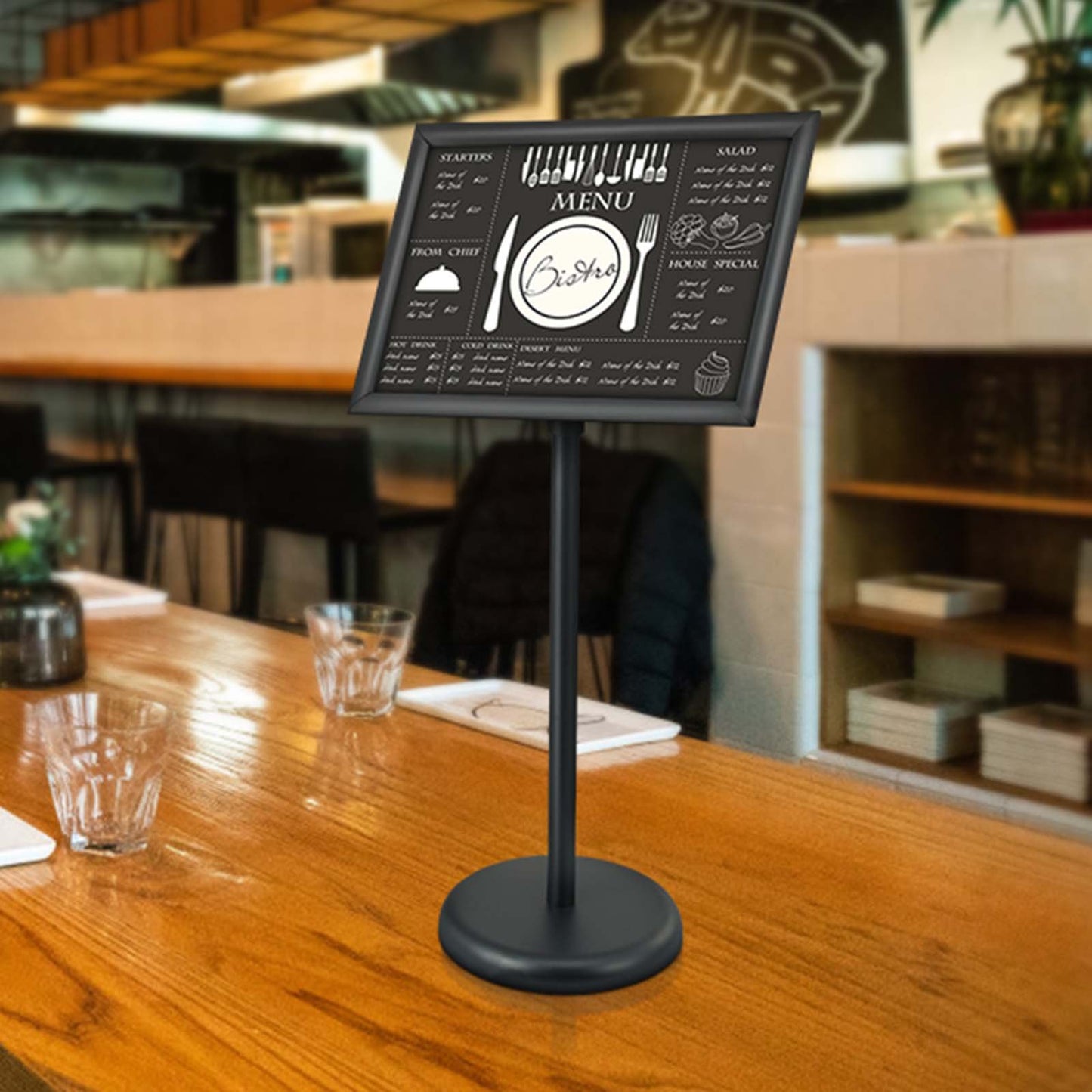 Pedestal Sign Holder, 11 x 17 Inch Vertical and Horizontal Adjustable Poster Stand, Heavy-Duty Floor Standing Sign Holder with Round Base for Display, Advertisement, and Outdoor, Black