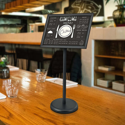 Pedestal Sign Holder, 11 x 17 Inch Vertical and Horizontal Adjustable Poster Stand, Heavy-Duty Floor Standing Sign Holder with Round Base for Display, Advertisement, and Outdoor, Black