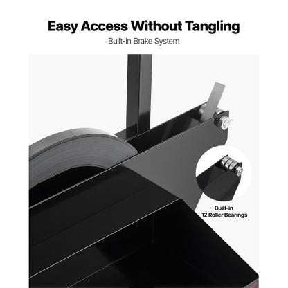 bandvagn, lämplig för stålbandsrullar med 600 mm kärnytterstorlek, kraftig bandningsdispenser med gummihjul, lämplig för fabrik, lager, lastområde |  EU