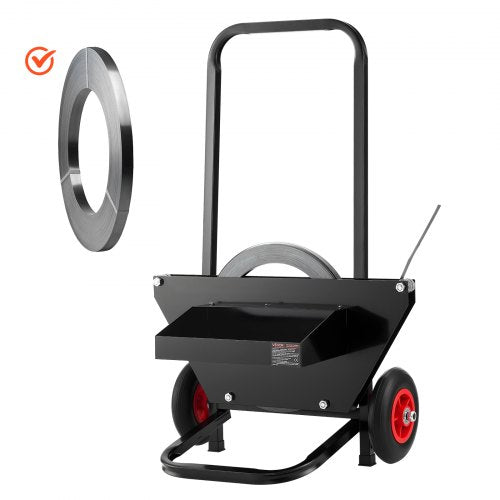 Banding Strapping Cart, Fit for Steel Strapping Coils with 23.6 inches Core Outer Size, Heavy Duty Strapping Dispenser with Rubber Wheels, Suitable for Factory, Warehouse, Loading Area