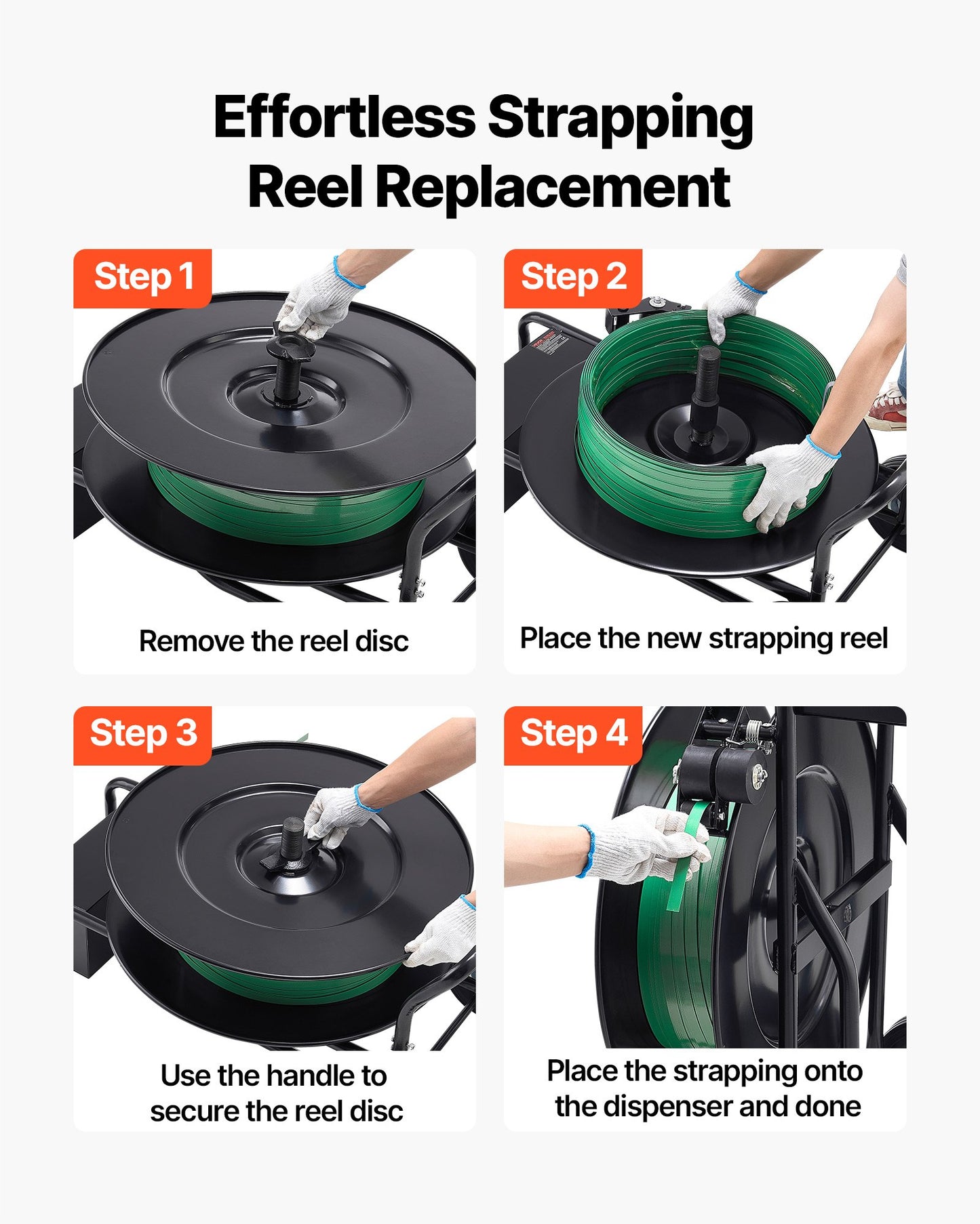 Banding Strapping Cart, Fit for PET / PP / Steel Strap Coils with 8 or 16 inches Core Size, Heavy Duty Strapping Dispenser Equipped with Upgrade Drum Brake, Built-in Spacious Tray for Tools