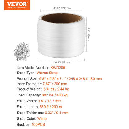 Packaging woven strap roll 1/2" x 0.03" x 660' strapping strap 882 lbs