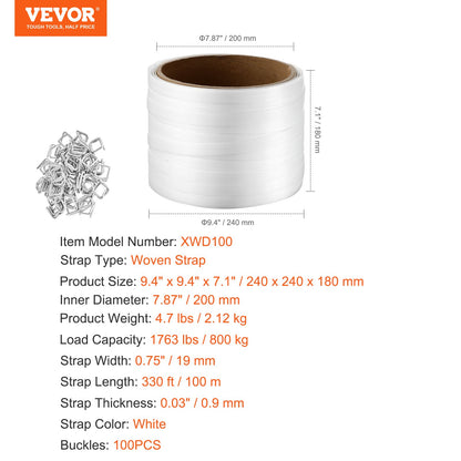 Packaging woven strap roll 3/4" x 0.03" x 330' strapping strap 1763 lbs
