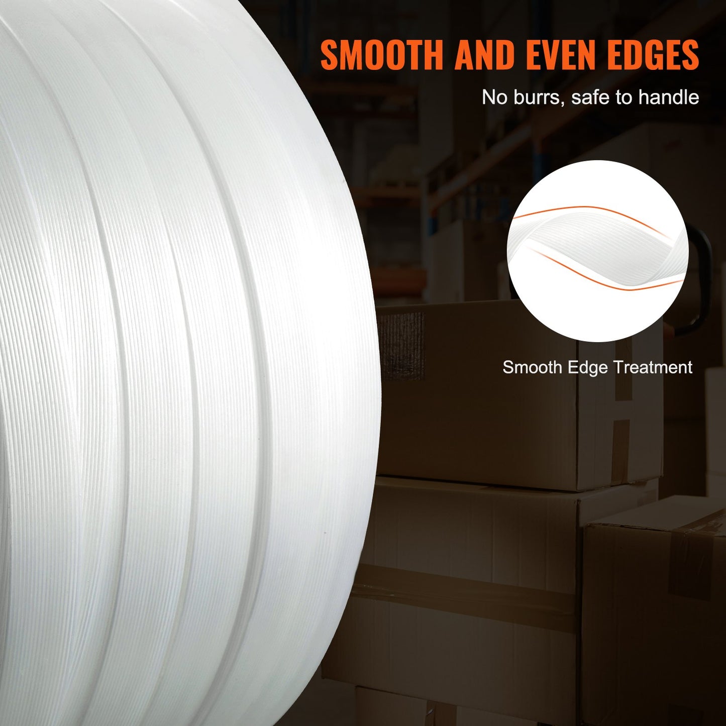 Packaging Woven Cord Strapping Roll, 330' Length x 3/4" Width x 0.03" Thickness, 1763 lbs Break Strength, Heavy Duty Banding Pallet Strap Coil, Portable Strong Banding Packing Straps, White
