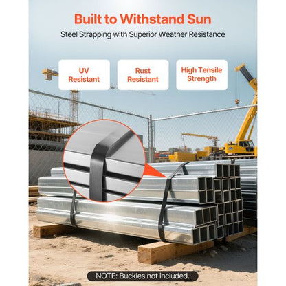 stålbandningsrulle, 19 mm x 0,55 mm x 91 m, metallbandningsrulle tål tuffa miljöer, 775,6 kg brottstyrka, kraftig bandningsrulle för pallpackning |  EU