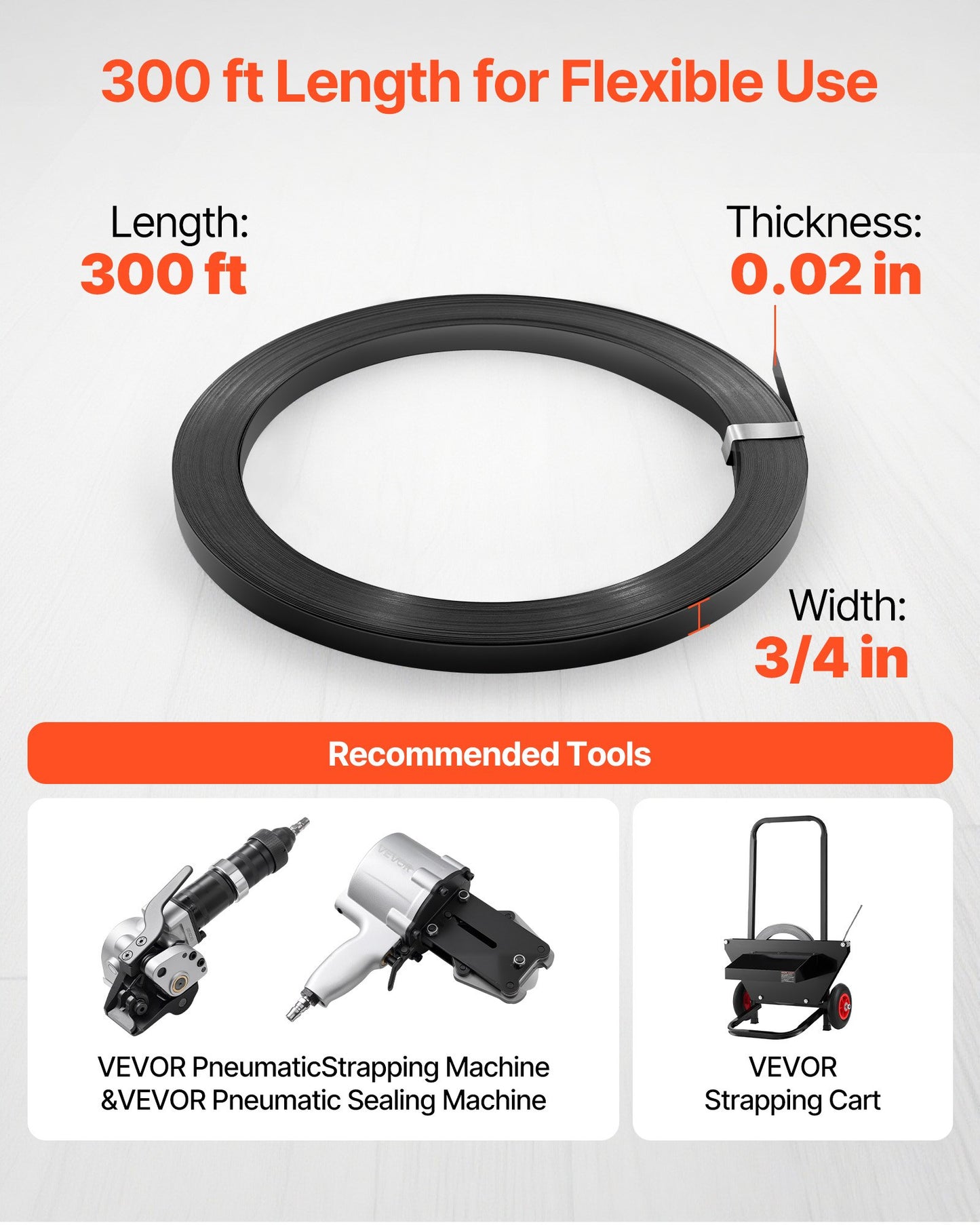 Steel Strapping Coil, 3/4 in x 0.02 in x 300 ft, Metal Strapping Banding Roll Withstands Harsh Environment, 1710 lbs Break Strength, Heavy Duty Banding Pallet Strap Coil for Pallet Packing