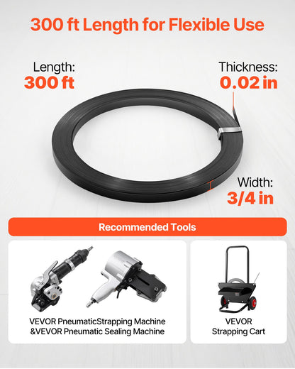 Steel Strapping Coil, 3/4 in x 0.02 in x 300 ft, Metal Strapping Banding Roll Withstands Harsh Environment, 1710 lbs Break Strength, Heavy Duty Banding Pallet Strap Coil for Pallet Packing