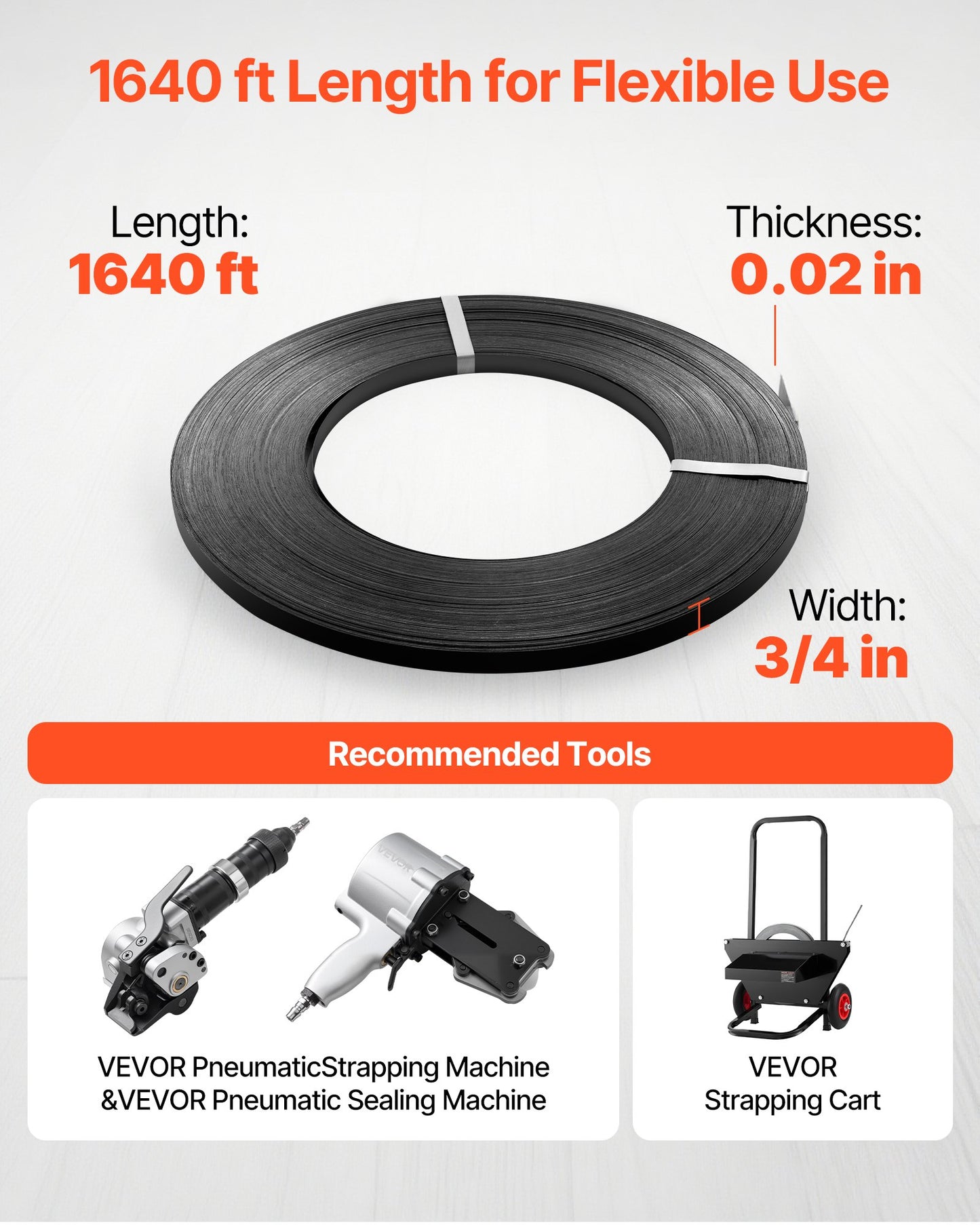 Steel Strapping Coil, 3/4 in x 0.02 in x 1640 ft, Metal Strapping Banding Roll Withstands Harsh Environment, 1700 lbs Break Strength, Heavy Duty Banding Pallet Strap Coil for Pallet Packing