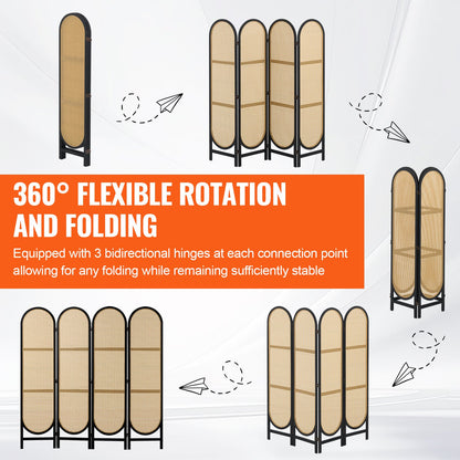 4-teiliger Raumteiler, handgewebt, Rattan, faltbar, Sichtschutz, Braun