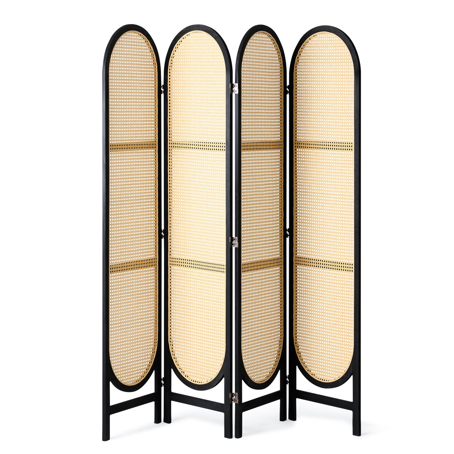 4-teiliger Raumteiler, handgewebt, Rattan, faltbar, Sichtschutz, Braun