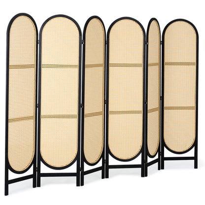 6 Panel Room Divider Handwoven Rattan Foldable Privacy Screens Brown