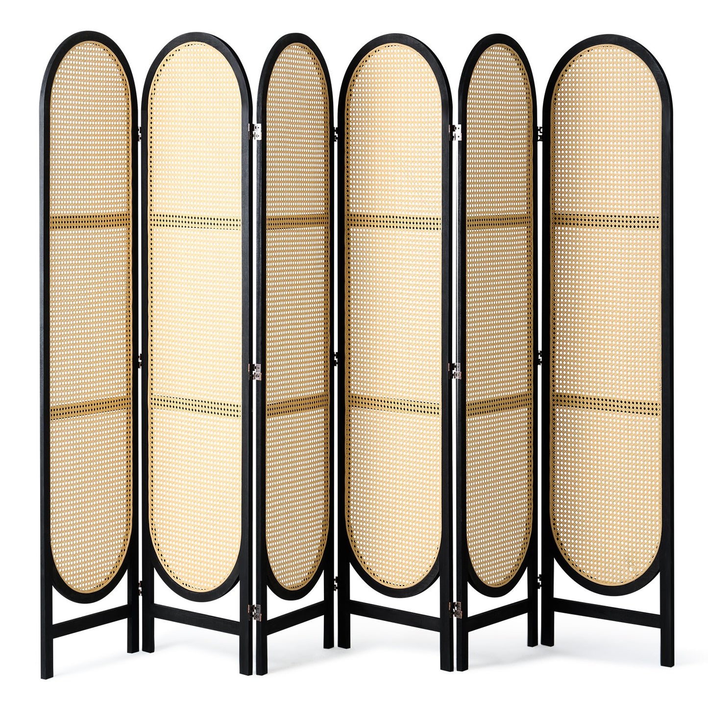 6 Panel Room Divider Handwoven Rattan Foldable Privacy Screens Brown