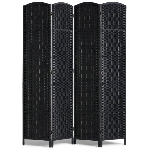 4 Panel Room Divider, Hand-Woven Folding Privacy Screens with Hinges, Portable and Freestanding Partition Room Dividers and Wall Divider for Room Separation, Black