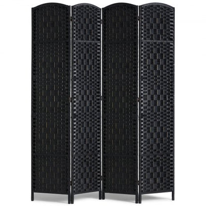 4 Panel Room Divider, Hand-Woven Folding Privacy Screens with Hinges, Portable and Freestanding Partition Room Dividers and Wall Divider for Room Separation, Black