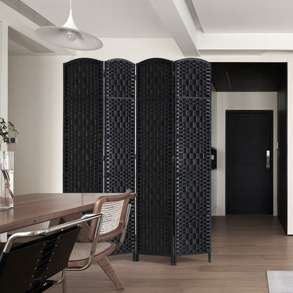 4 Panel Room Divider, Hand-Woven Folding Privacy Screens with Hinges, Portable and Freestanding Partition Room Dividers and Wall Divider for Room Separation, Black