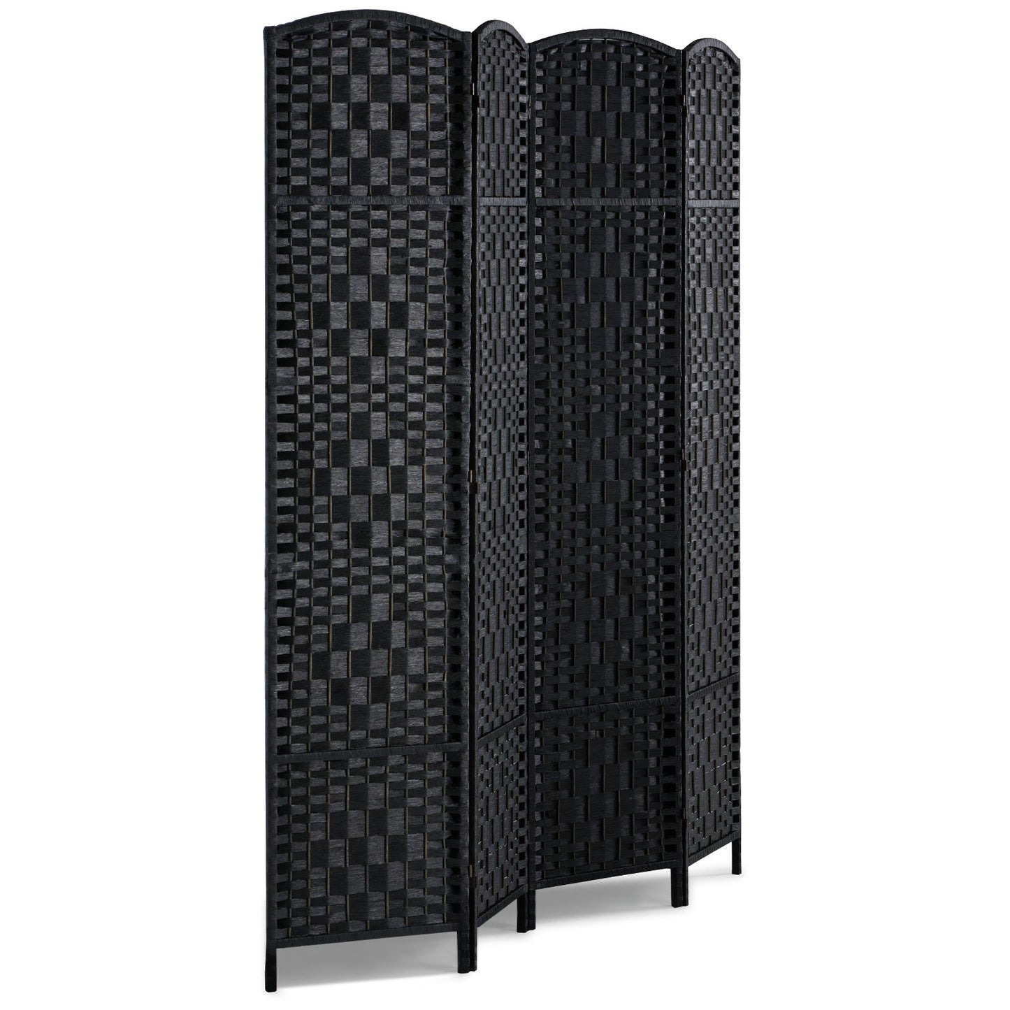 4 Panel Room Divider, Hand-Woven Folding Privacy Screens with Hinges, Portable and Freestanding Partition Room Dividers and Wall Divider for Room Separation, Black