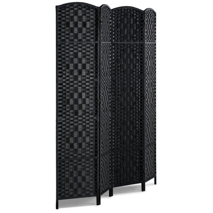 4 Panel Room Divider, Hand-Woven Folding Privacy Screens with Hinges, Portable and Freestanding Partition Room Dividers and Wall Divider for Room Separation, Black