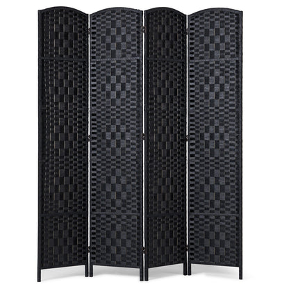 4 Panel Room Divider, Hand-Woven Folding Privacy Screens with Hinges, Portable and Freestanding Partition Room Dividers and Wall Divider for Room Separation, Black