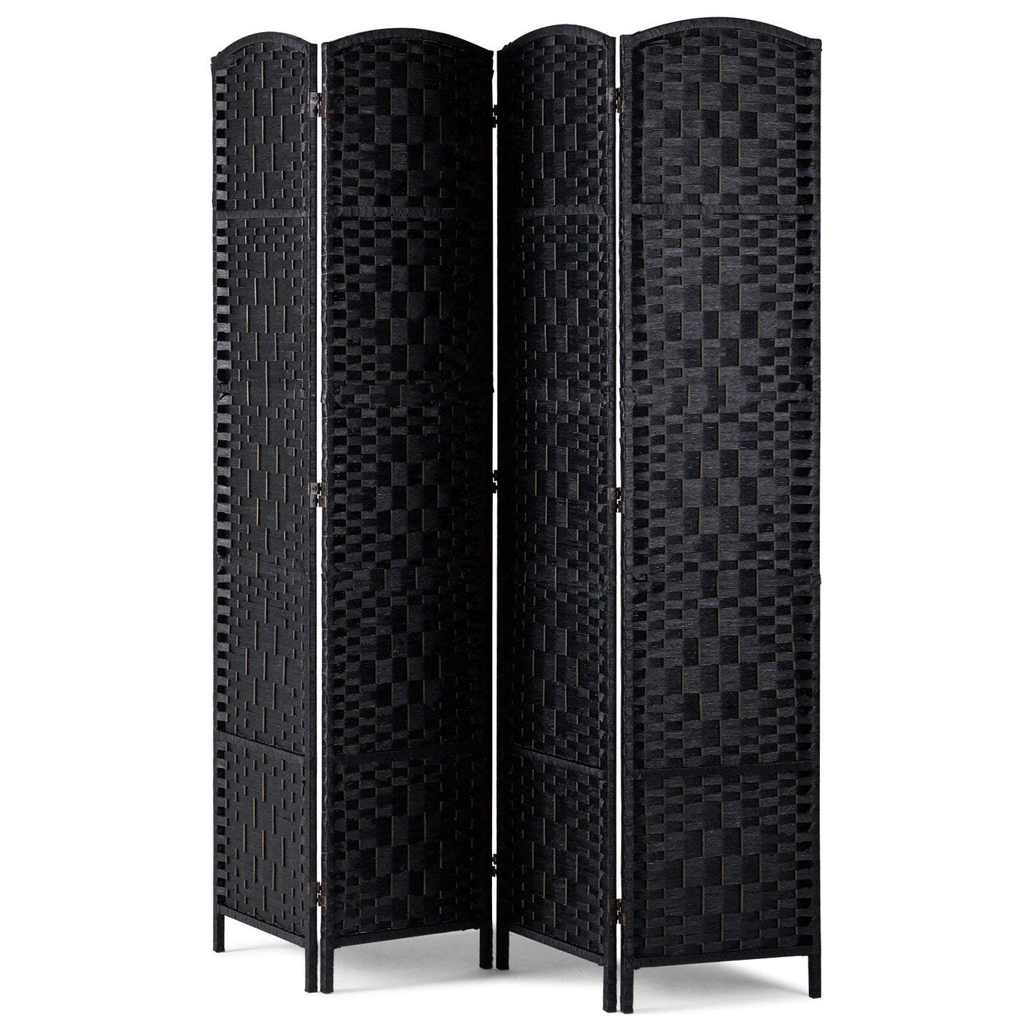 4 Panel Room Divider, Hand-Woven Folding Privacy Screens with Hinges, Portable and Freestanding Partition Room Dividers and Wall Divider for Room Separation, Black