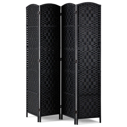 4 Panel Room Divider, Hand-Woven Folding Privacy Screens with Hinges, Portable and Freestanding Partition Room Dividers and Wall Divider for Room Separation, Black