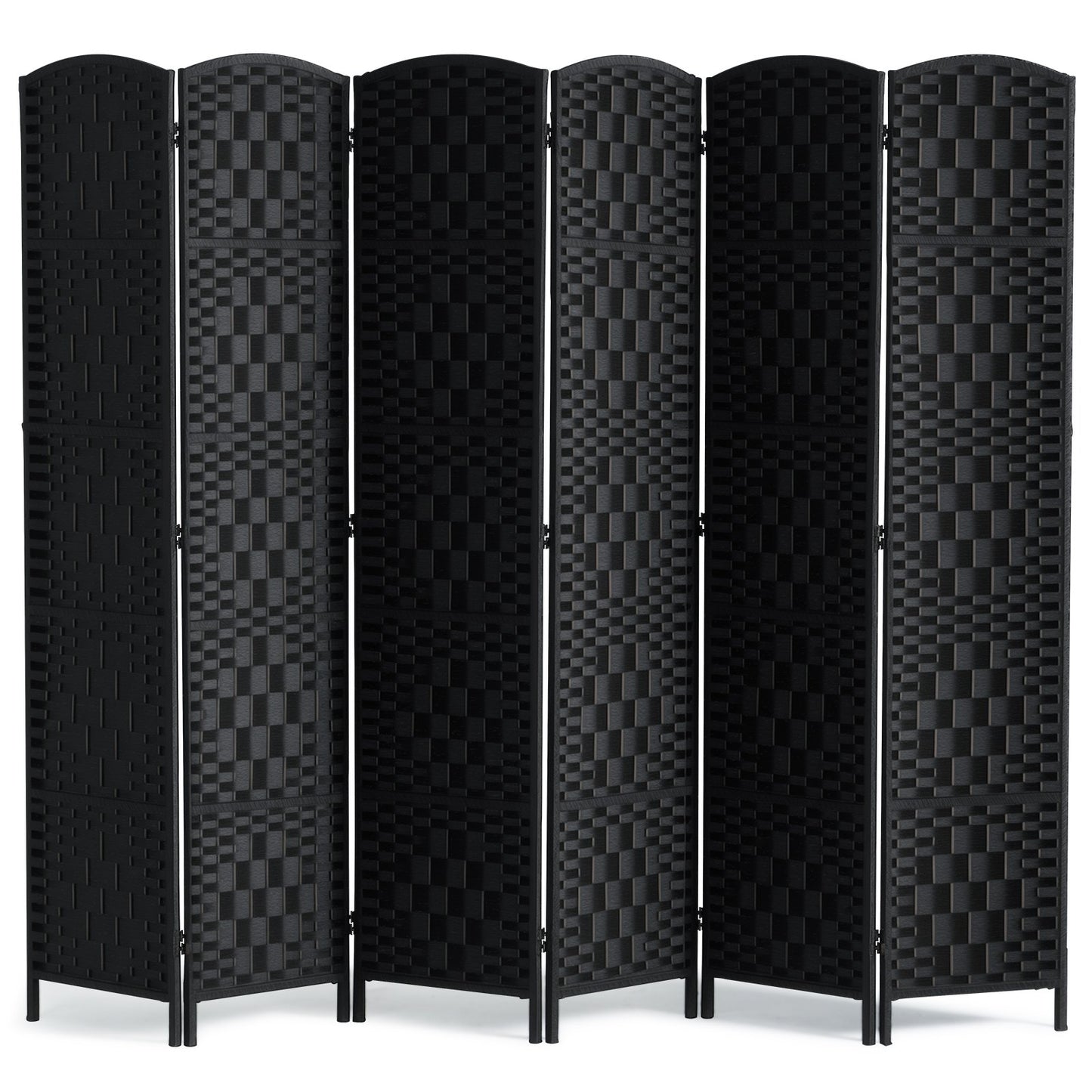 6 Panel Room Divider Handwoven Foldable Privacy Screen with Hinges Black