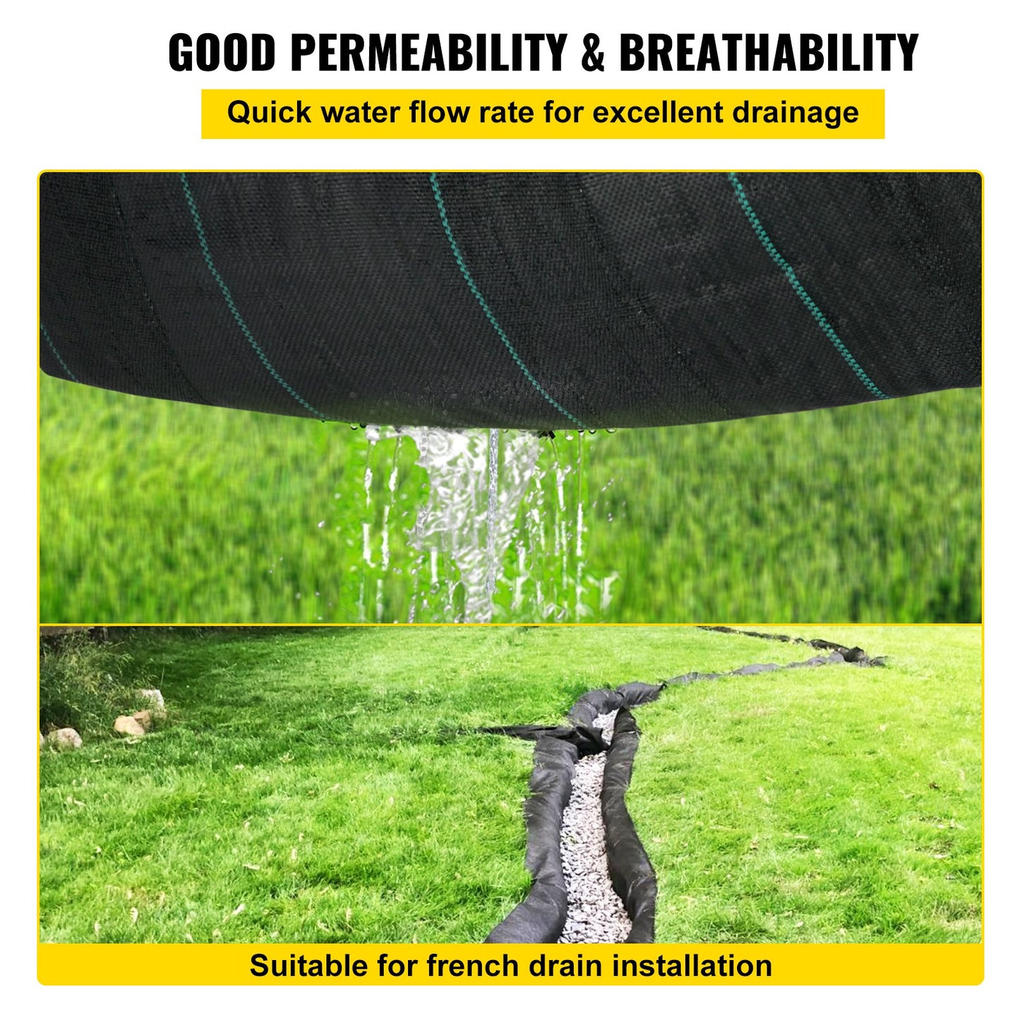 Geotextile Fabric, 12.5 x 30 ft 3.5oz Woven PP Driveway Drain Cloth with 600lbs Tensile Strength, Heavy Duty Underlayment for Soil Stabilization, Landscaping, Weed Barrier, 12.5FT30FT-3.5OZ, Bla