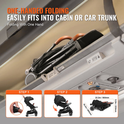 Standard-Kinderwagen, Kleinkinder-Kinderwagen mit 95°-175° verstellbarer Rückenlehne &amp; 0/90° verstellbarer Fußstütze &amp; Ein-Klick-Faltfunktion, Neugeborenen-Kinderwagen mit Getränkehalter und Tragetasche, Schwarz