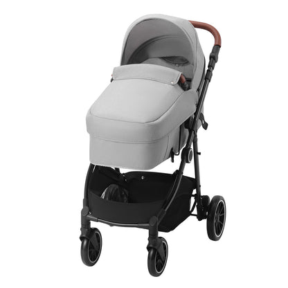 Standard Babyvagn, Barnvagn för småbarn med Bassinet, 3:e växelns justerbara ryggstöd & hopfällbar och vändbar sits, Carbon Steel Newborn Barnvagn med Benskydd och Mesh-nät, Ljusgrå